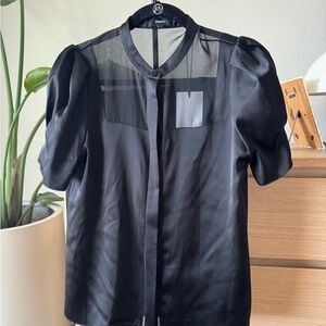 Theory Black Sheer Panel Blouse